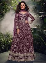 Pure Viscose Purple Wedding Wear Embroidery Work Readymade Anarkali Suit